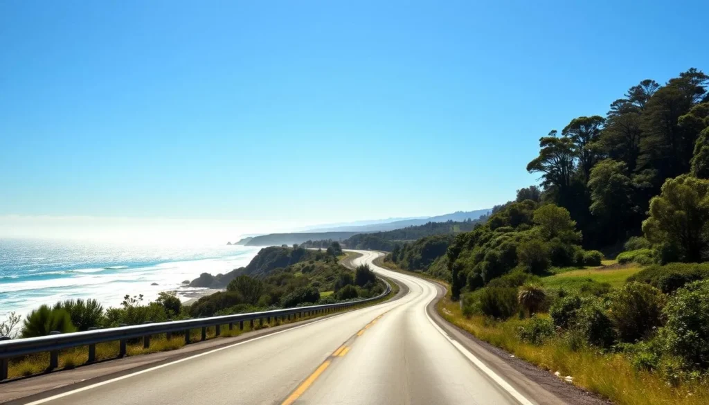 Scenic coastal view of the Great Ocean Road leading to Warrnambool with ocean views