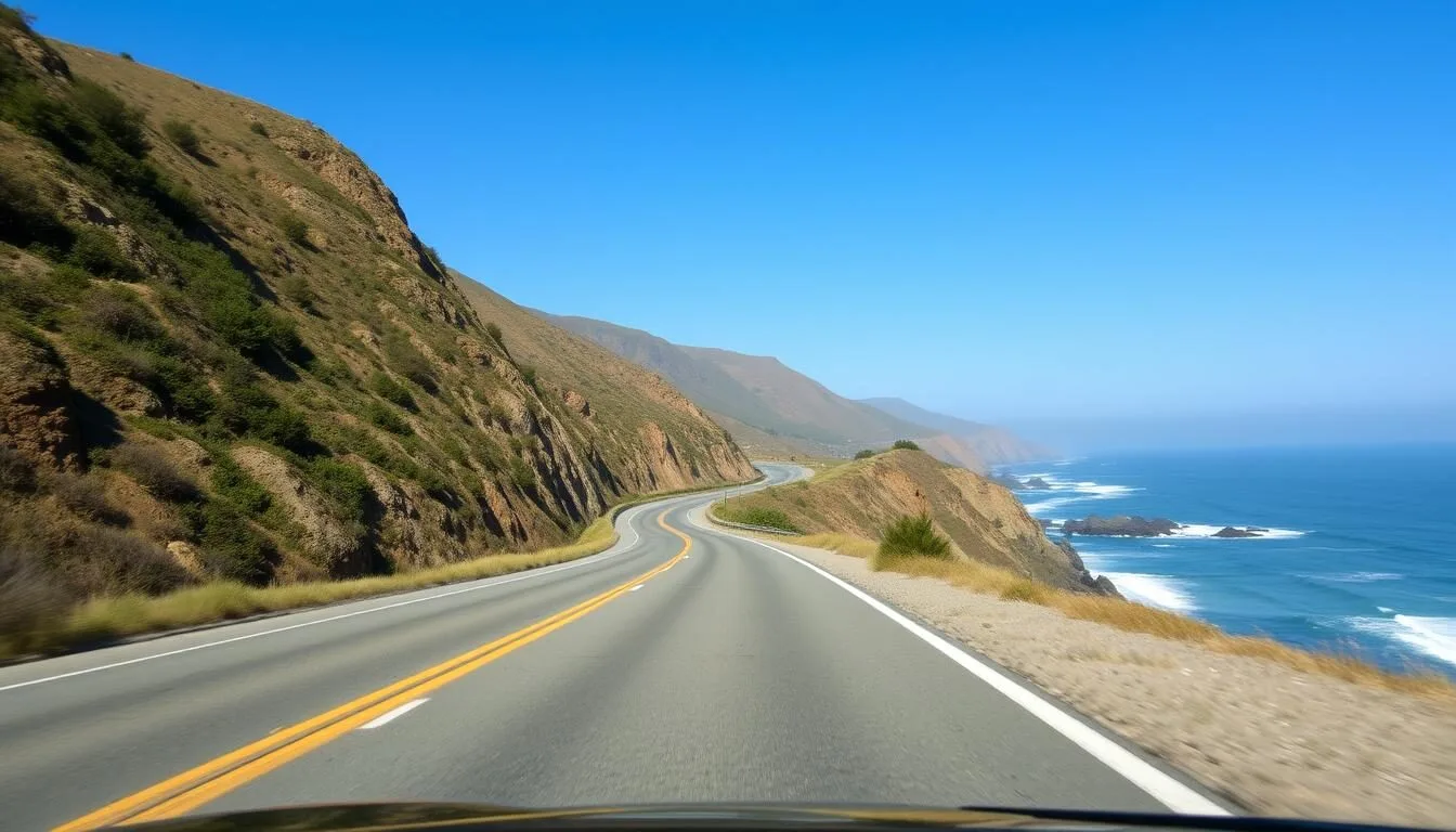 Scenic coastal view of the road leading to Glass Beach Fort Bragg California