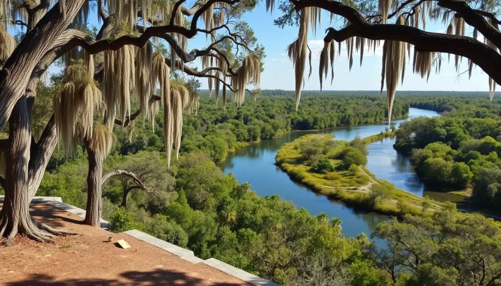 Scenic overlook at Little Manatee River State Park Florida showing river view