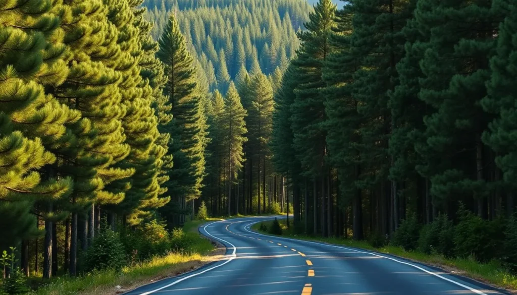 Scenic road leading to Lake Rudanovskoye through forested area Scenic road leading to Lake Rudanovskoye through forested area