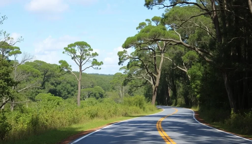 Scenic road through Timucuan Ecological and Historic Preserve Florida with natural surroundings