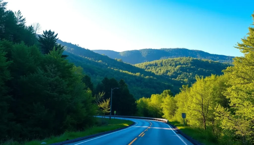 Scenic road winding through Negro Mountain with forested views