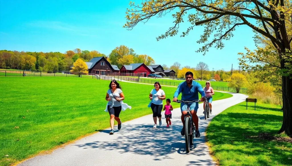 Scenic trail at Norristown Farm Park with families enjoying outdoor activities Scenic trail at Norristown Farm Park with families enjoying outdoor activities