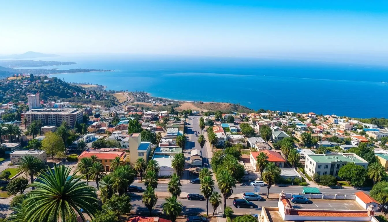 Scenic-view-of-Bahir-Dar-city-with-Lake-Tana-in-the-background-showing-the-citys-beautiful Scenic view of Bahir Dar city with Lake Tana in the background, showing the city's beautiful landscape and waterfront
