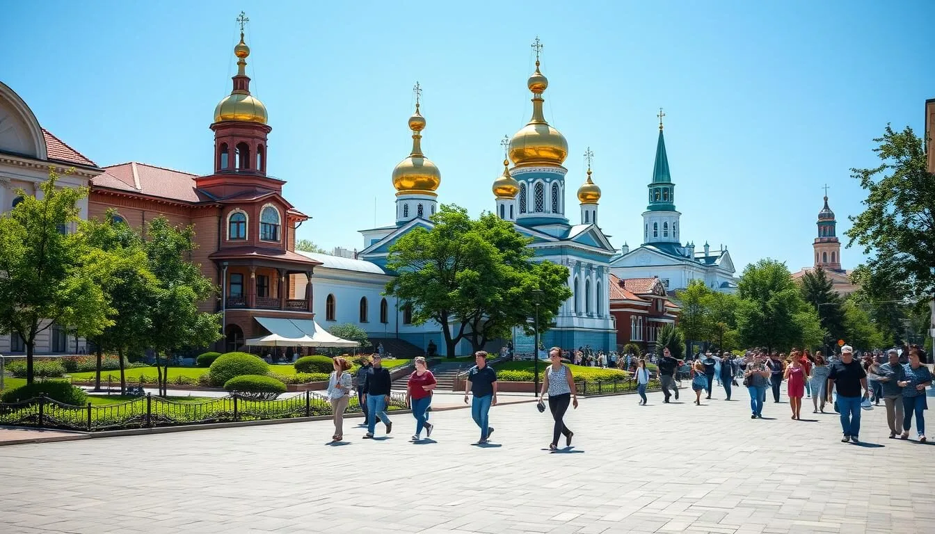 Scenic-view-of-Bryansk-city-center-with-traditional-Russian-architecture-and-green-spaces Scenic view of Bryansk city center with traditional Russian architecture and green spaces