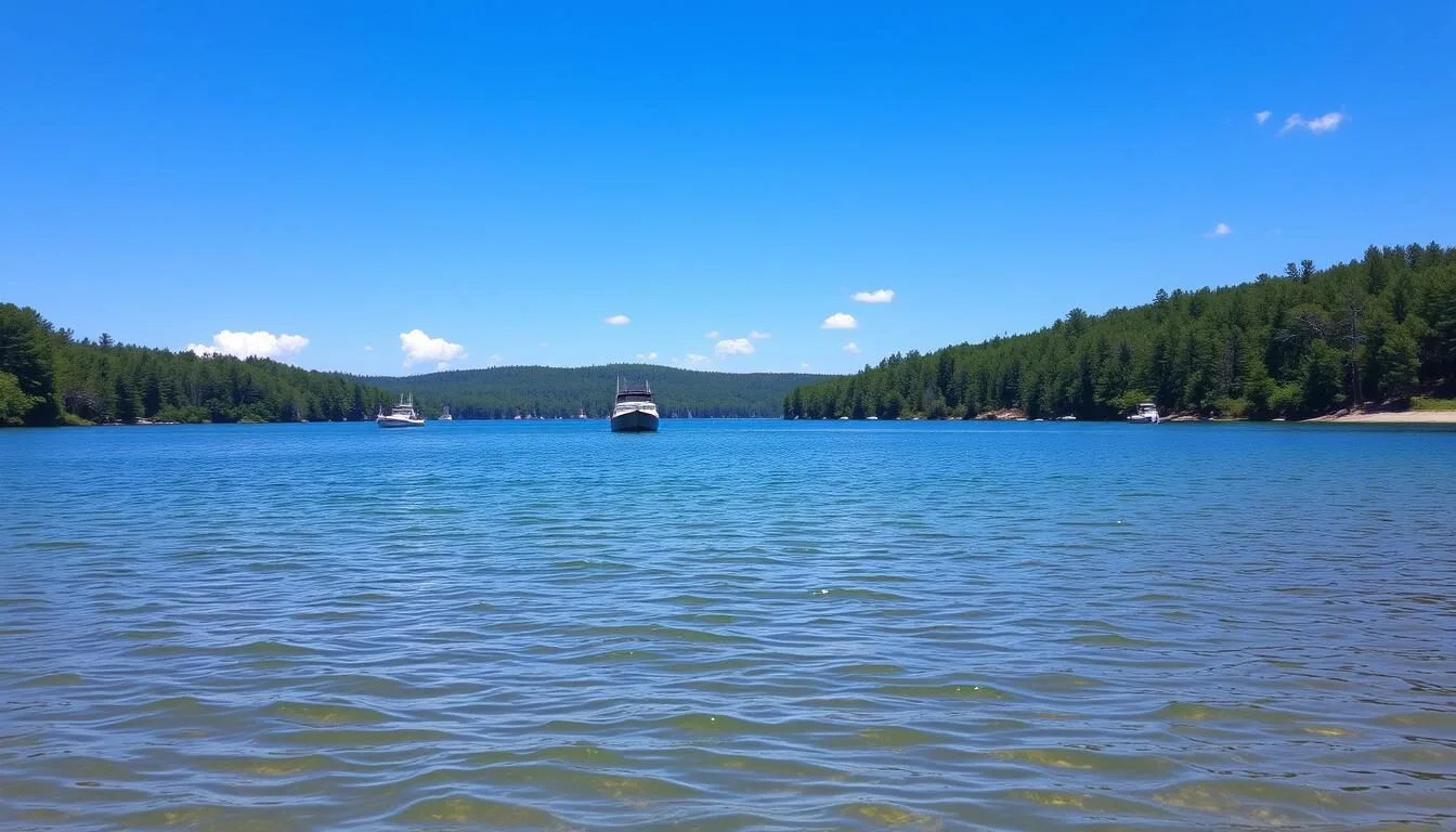 Scenic view of Caney Lake in Jackson Parish, Louisiana showing clear waters and surrounding pine forests