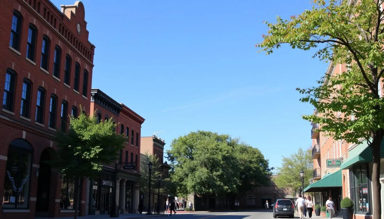 Scenic-view-of-Danville-Illinois-downtown-area-with-historic-buildings-and-tree-lined-streets Scenic view of Danville, Illinois downtown area with historic buildings and tree-lined streets