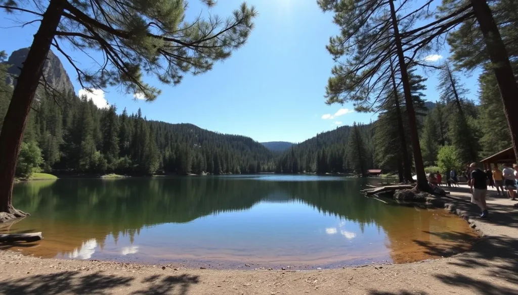 Scenic view of Ferne Clyffe Lake surrounded by forest