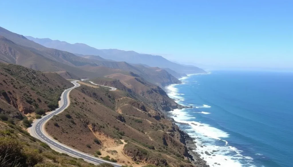 Scenic view of Highway 1 along the Big Sur coastline approaching Julia Pfeiffer Burns State Park Scenic view of Highway 1 along the Big Sur coastline approaching Julia Pfeiffer Burns State Park
