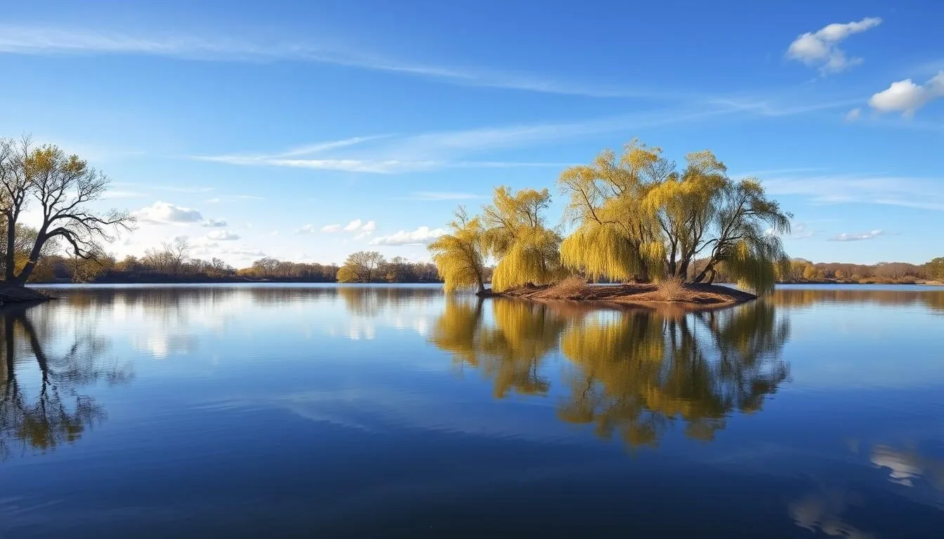 Scenic-view-of-Horseshoe-Lake-Alexander-County-State-Park-Illinois-with-cypress-trees Scenic view of Horseshoe Lake Alexander County State Park Illinois with cypress trees reflecting in calm waters