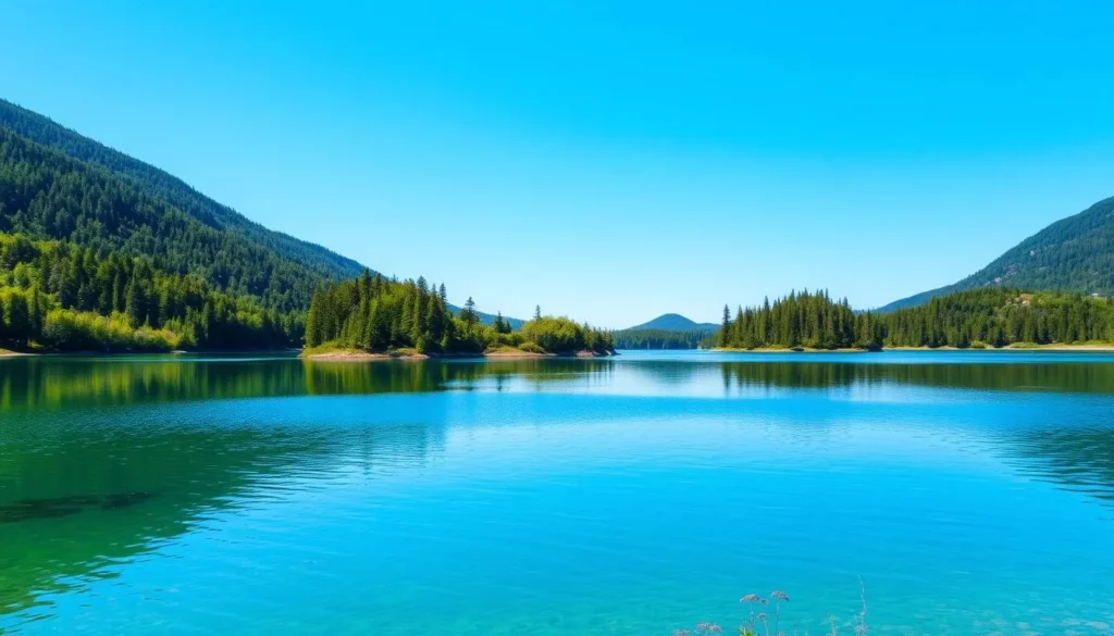 Scenic view of Lake Sapsho in Smolenskoye Poozerye National Park with forested islands and clear water Scenic view of Lake Sapsho in Smolenskoye Poozerye National Park with forested islands and clear water
