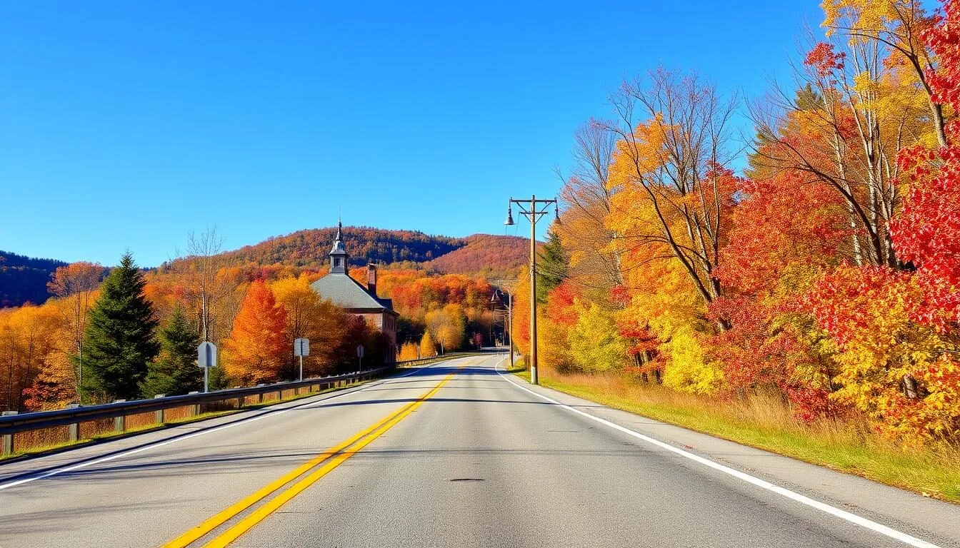 Scenic-view-of-Moraine-State-Park-entrance-road-with-autumn-foliage Scenic view of Moraine State Park entrance road with autumn foliage