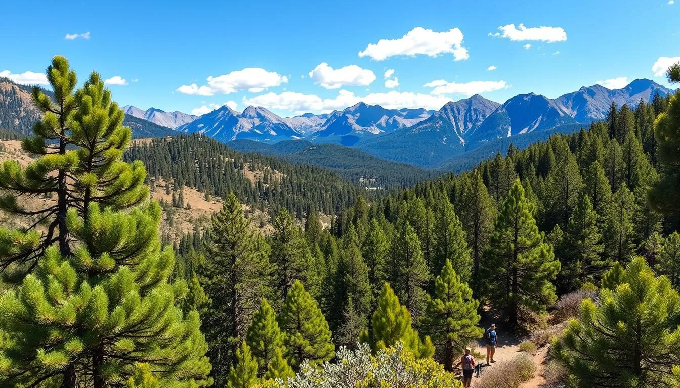 Scenic-view-of-Mount-San-Jacinto-State-Park-with-pine-forests-and-mountain-peaks-on-a-clear-day Scenic view of Mount San Jacinto State Park with pine forests and mountain peaks on a clear day