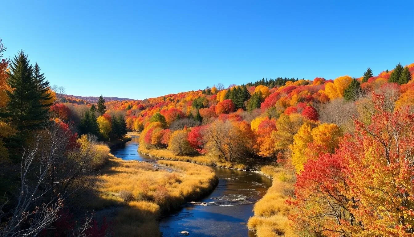 Scenic-view-of-Oil-Creek-flowing-through-autumn-foliage-at-Oil-Creek-State-Park-Pennsylvania Scenic view of Oil Creek flowing through autumn foliage at Oil Creek State Park, Pennsylvania