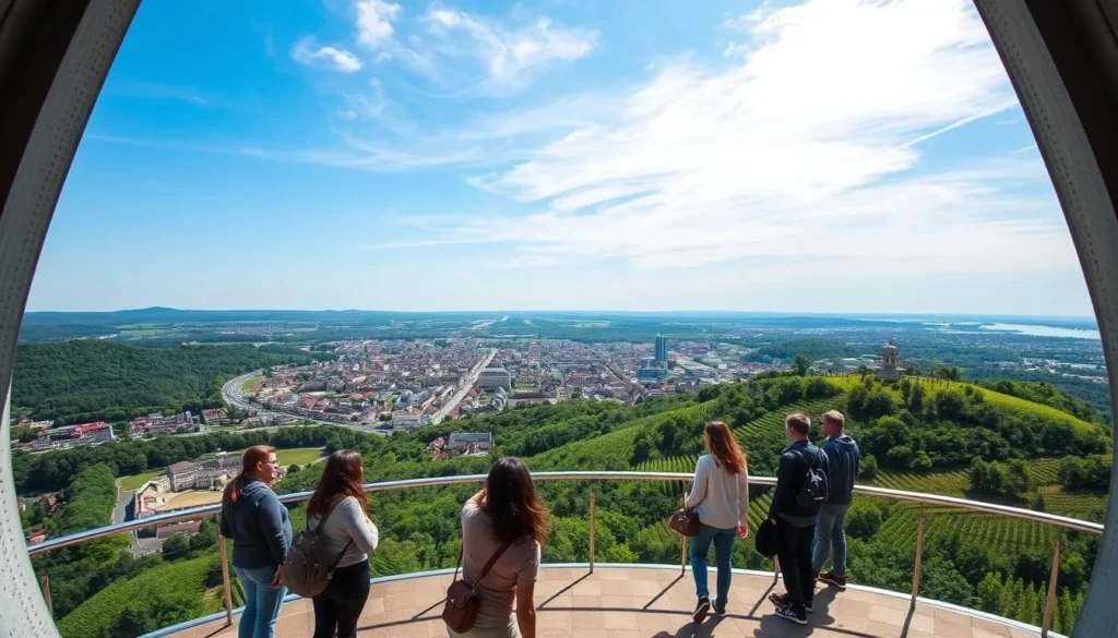 Scenic view of Stuttgart from Killesberg Tower showing the city nestled among green hills and vineyards