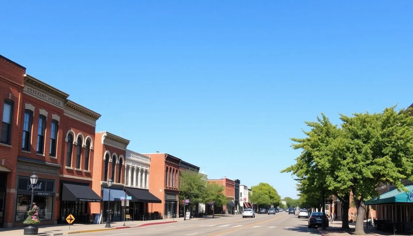Scenic-view-of-downtown-Herrin-Illinois-with-historic-buildings-and-tree-lined-streets Scenic view of downtown Herrin, Illinois with historic buildings and tree-lined streets