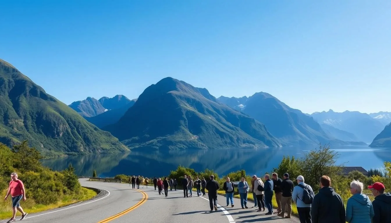 Scenic view of mountains and lakes on the road to Fiordland National Park, New Zealand
