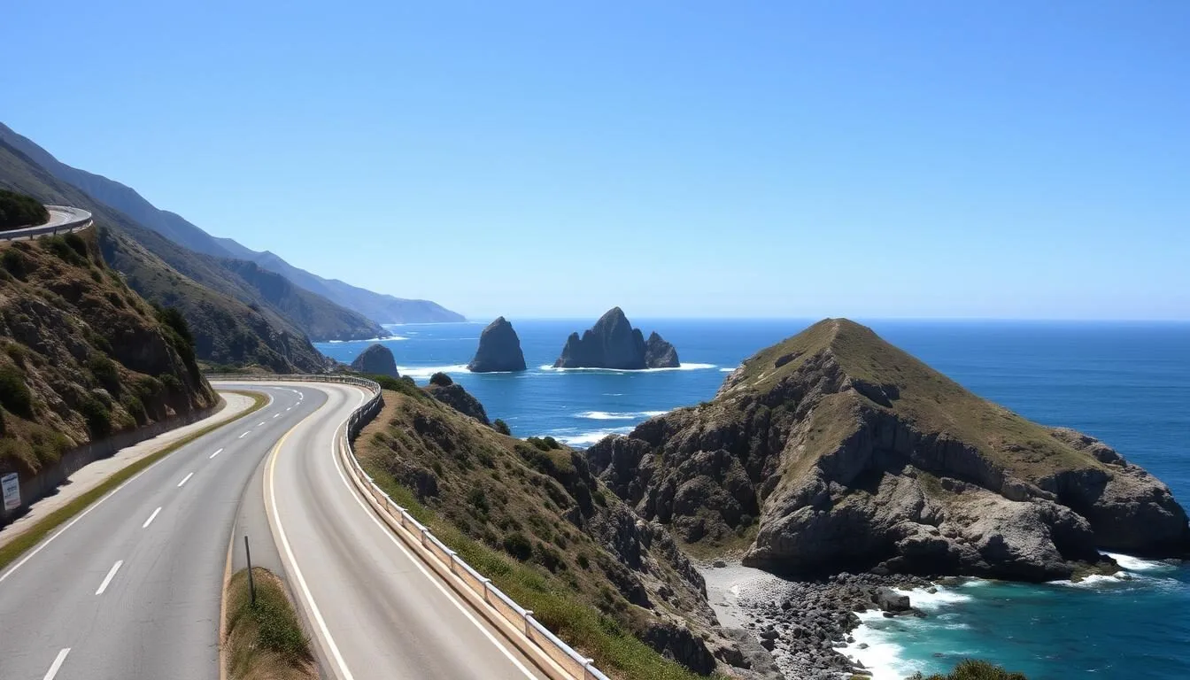 Scenic-view-of-the-Pacific-coastline-leading-to-Esalen-Hot-Springs-with-the-winding-Highway-1 Scenic view of the Pacific coastline leading to Esalen Hot Springs with the winding Highway 1 visible
