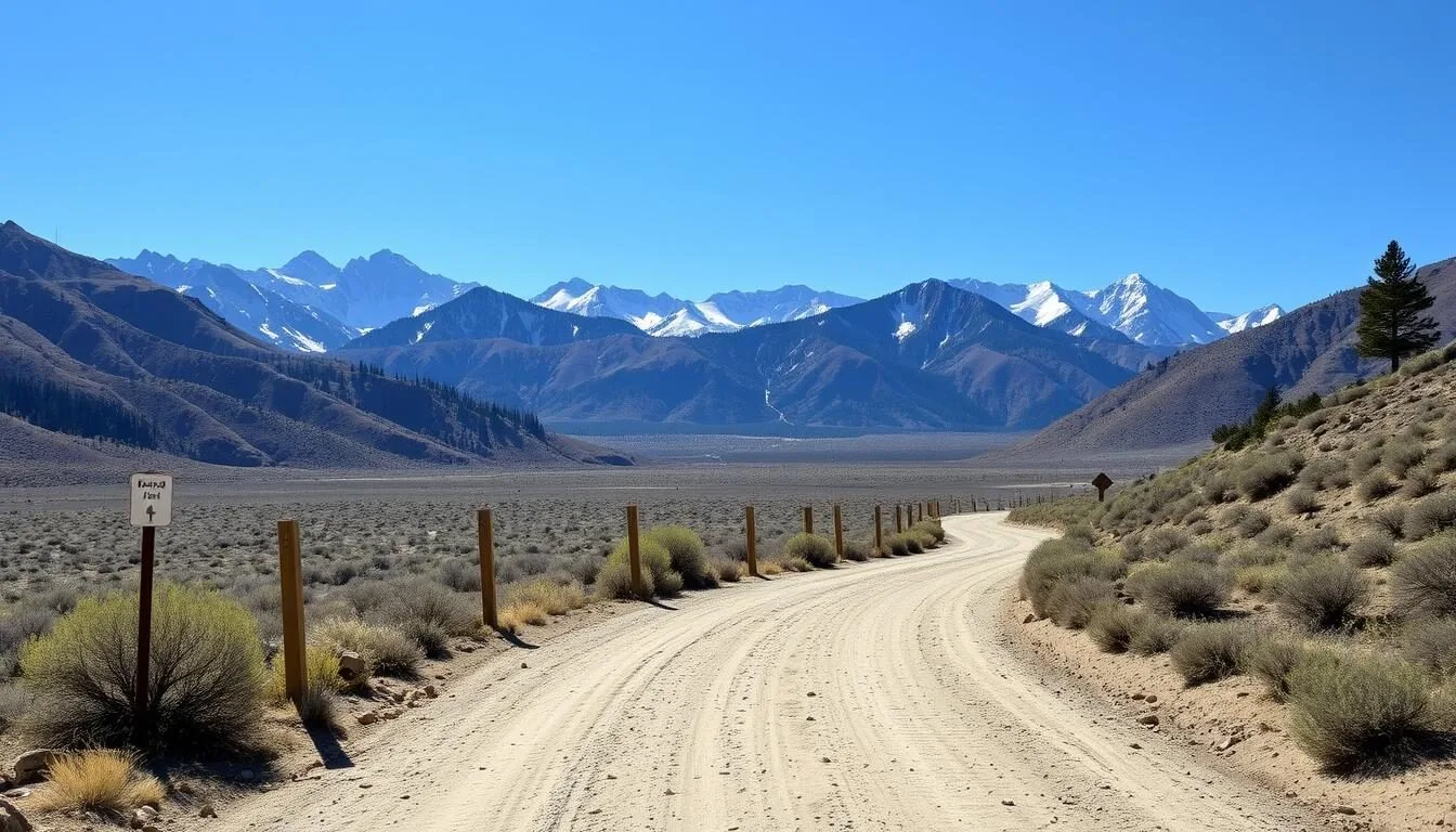 Scenic-view-of-the-road-leading-to-Crab-Cooker-Hot-Springs-with-mountains-in-the-background Scenic view of the road leading to Crab Cooker Hot Springs with mountains in the background
