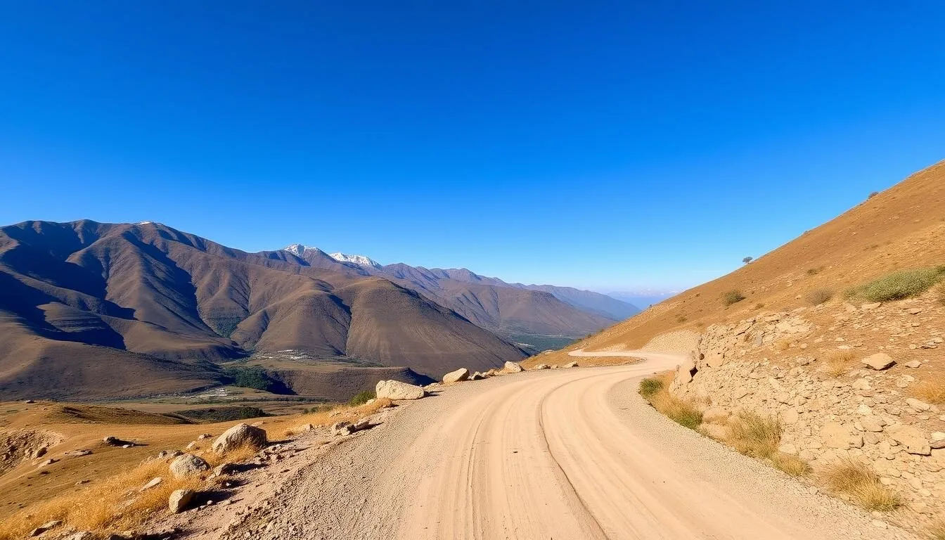 Scenic view of the road leading to Mount Tullu Dimtu in Ethiopia with mountains in the background