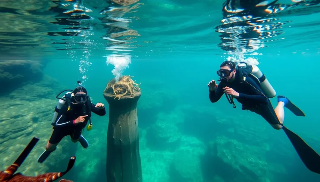 Scuba diving at Mermet Springs with underwater attractions