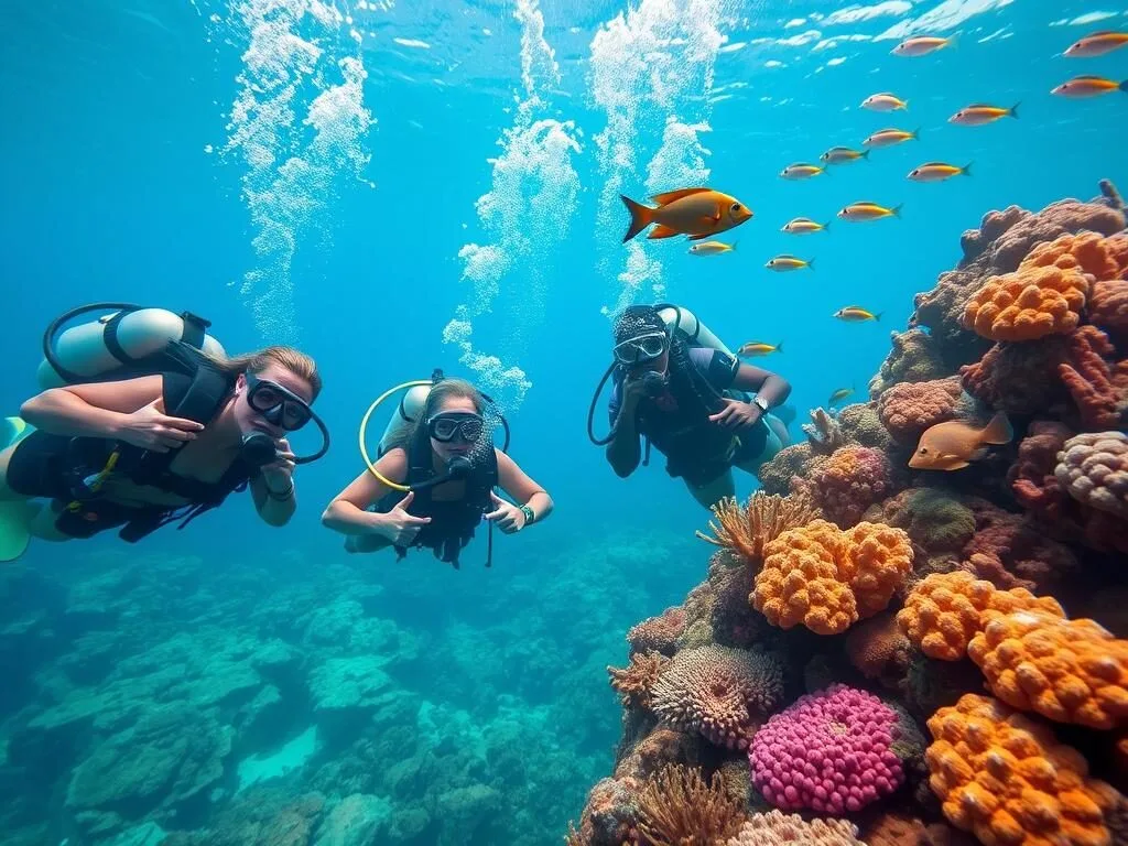 Scuba diving at a coral reef near Les Trois-Ilets
