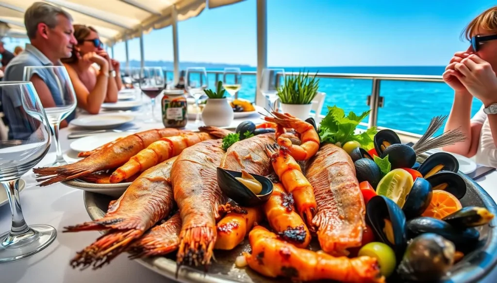 Seafood platter at an Opatija restaurant with Adriatic Sea view Seafood platter at an Opatija restaurant with Adriatic Sea view