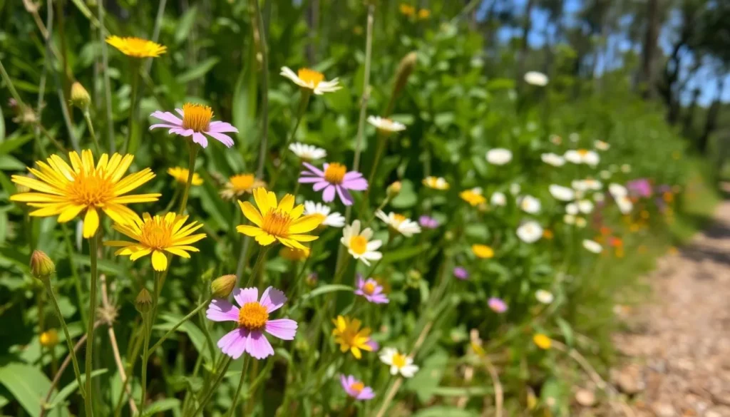 Seasonal wildflowers blooming along trails at St. Marks River Preserve State Park Florida