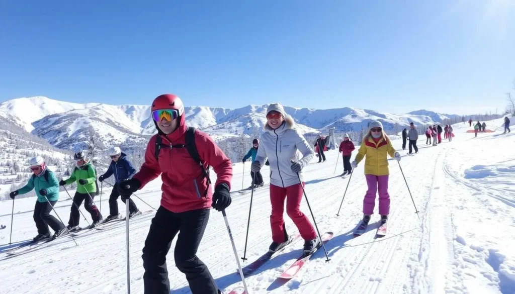 Skiers and snowboarders enjoying the snow-covered slopes at Mount Baldy Ski Resort Skiers and snowboarders enjoying the snow-covered slopes at Mount Baldy Ski Resort