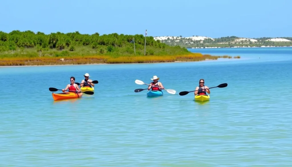 Small group kayaking on Western Lake at Grayton Beach State Park with natural scenery