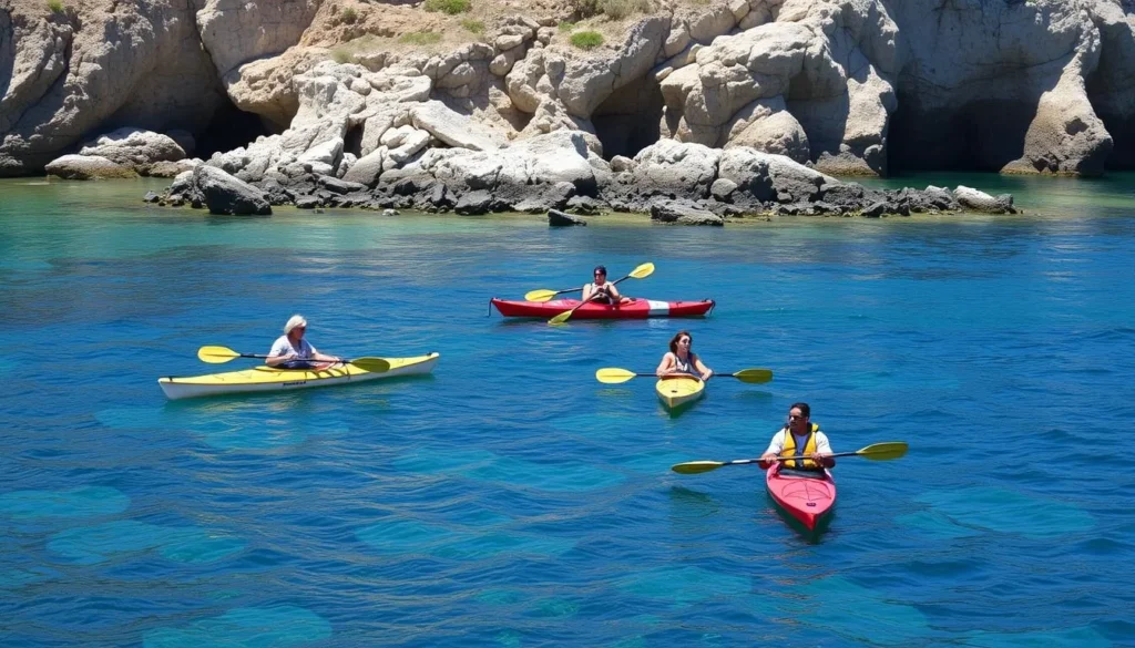 Small group of kayakers exploring the Crystal Cove State Marine Conservation Area Small group of kayakers exploring the Crystal Cove State Marine Conservation Area