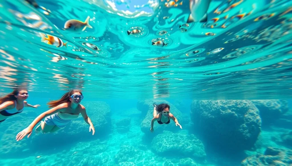 Snorkelers exploring the underwater marine life at The Baths Virgin Gorda