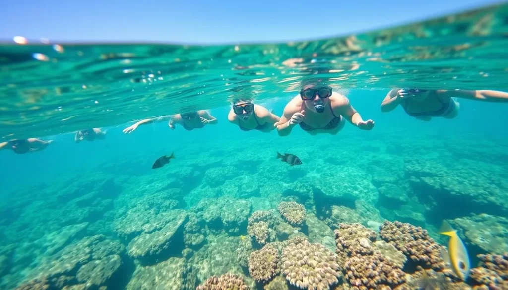 Snorkeling in the clear waters near Cap Estate with colorful coral and tropical fish
