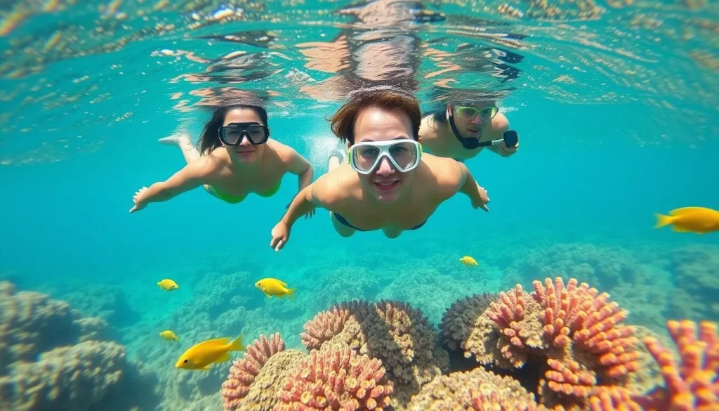 Snorkeling in the clear waters near Les Trois-Ilets with colorful coral and tropical fish