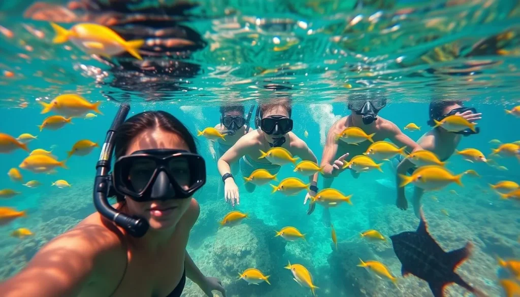 Snorkeling in the clear waters near Lowlands with colorful fish Snorkeling in the clear waters near Lowlands with colorful fish