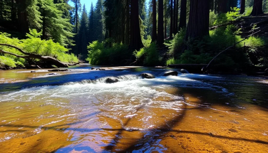 South Fork Eel River flowing through redwood forest near John B. Dewitt Redwoods State Natural Reserve South Fork Eel River flowing through redwood forest near John B. Dewitt Redwoods State Natural Reserve