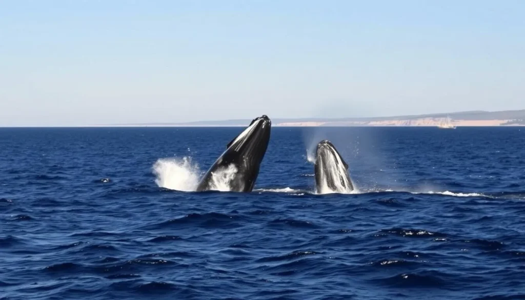 Southern right whales breaching near Augusta Western Australia coast