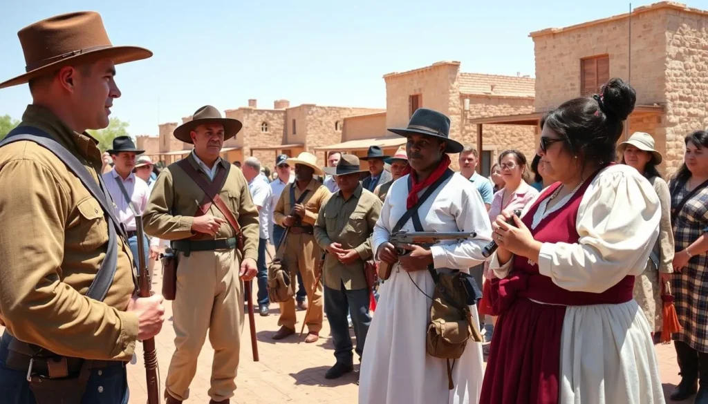 Special cultural event at Colorado River State Historic Park with historical reenactors in period costumes