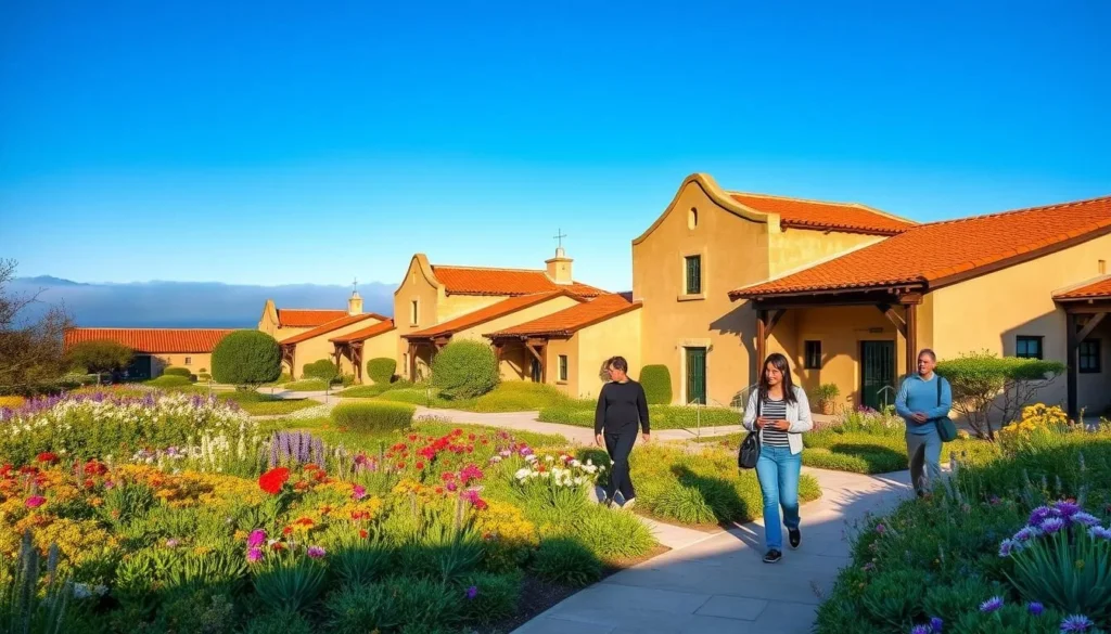 Spring morning at Monterey State Historic Park with blooming wildflowers and historic buildings Spring morning at Monterey State Historic Park with blooming wildflowers and historic buildings