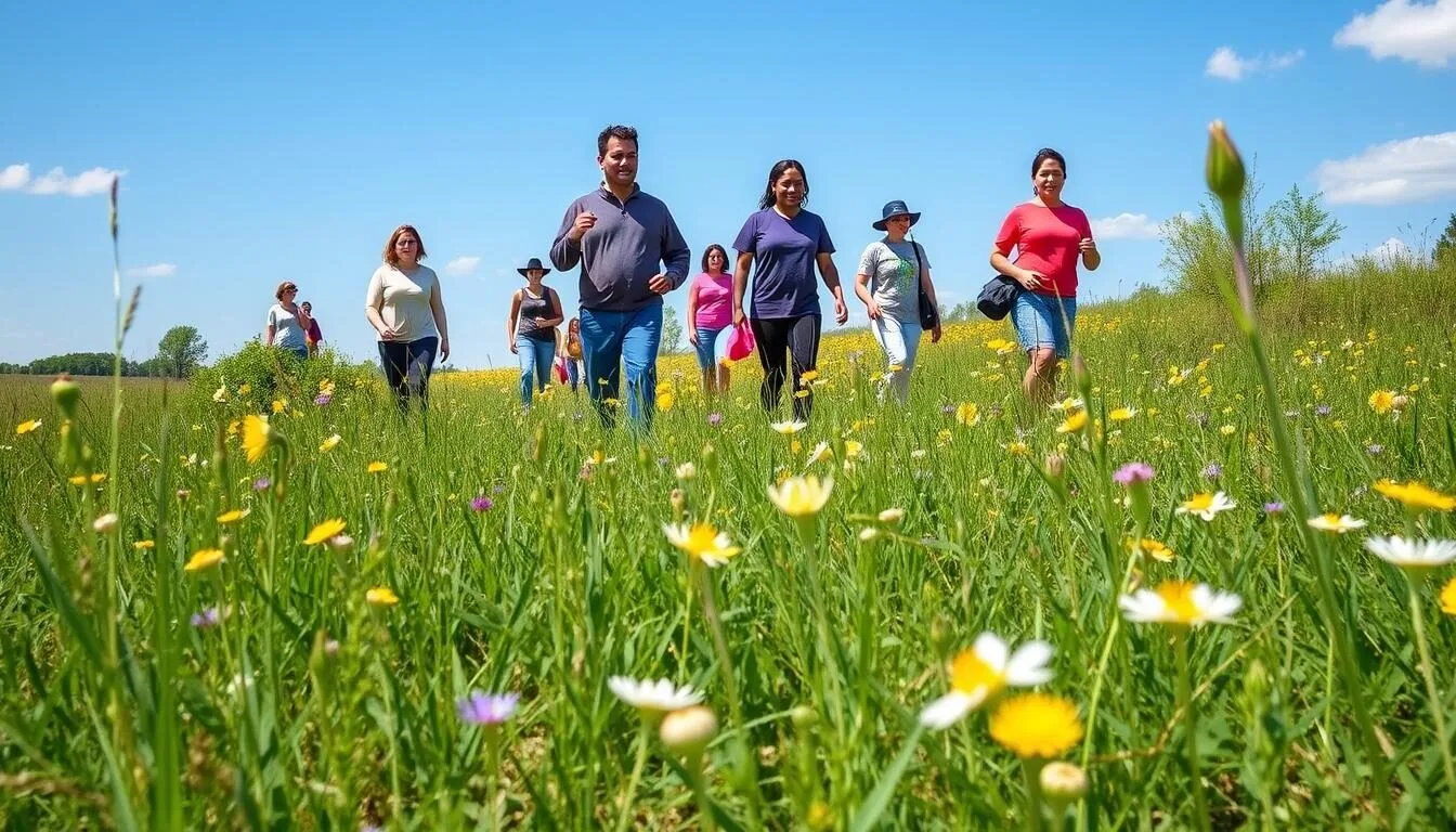 Spring-wildflowers-blooming-at-James-Pate-Philip-State-Park-with-visitors-enjoying-the-scenery Spring wildflowers blooming at James Pate Philip State Park with visitors enjoying the scenery