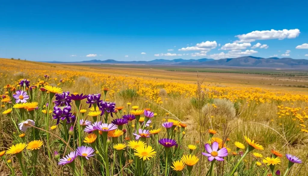 Spring wildflowers blooming in Buenos Aires National Wildlife Refuge with mountains in background Spring wildflowers blooming in Buenos Aires National Wildlife Refuge with mountains in background