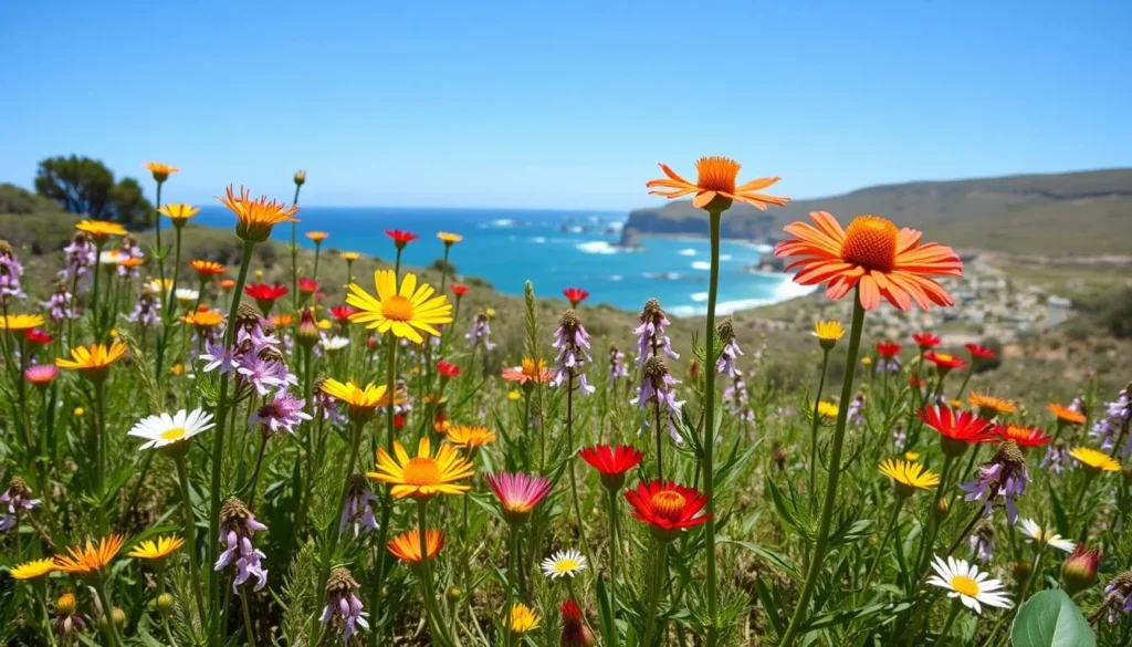 Spring wildflowers blooming in Dhilba Guuranda-Innes National Park, Yorke Peninsula South Australia