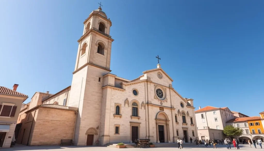 St. Mark's Cathedral in Korcula old town with its distinctive bell tower
