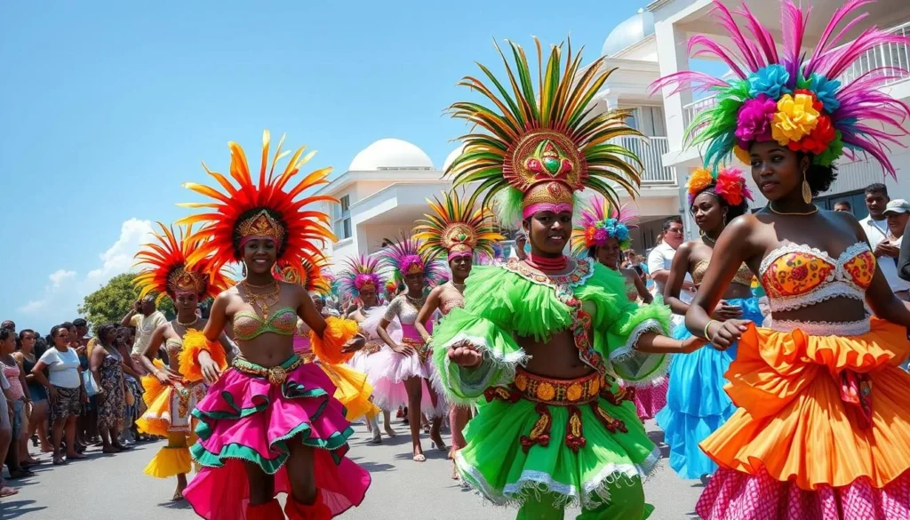 St. Martin Carnival celebration with colorful costumes and parade St. Martin Carnival celebration with colorful costumes and parade