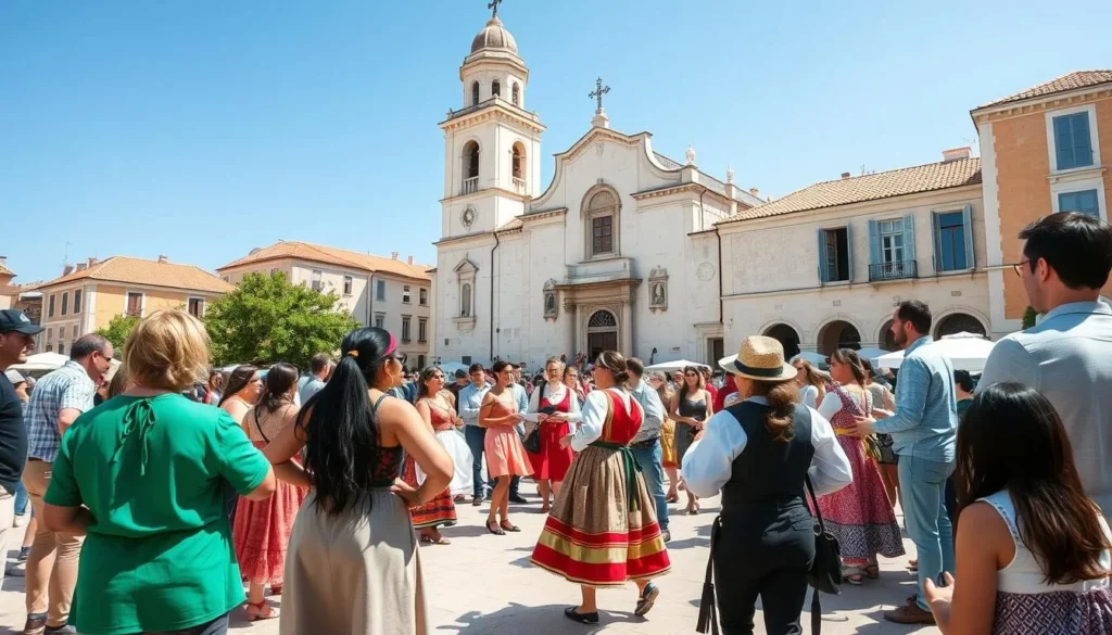 St. Stephen's Cathedral in Hvar Town during a cultural festival with locals in traditional costumes