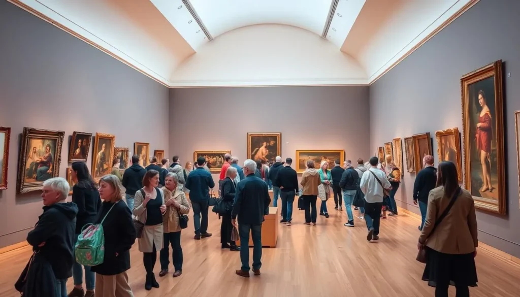 Städel Museum in Frankfurt with diverse visitors viewing art exhibits Städel Museum in Frankfurt with diverse visitors viewing art exhibits