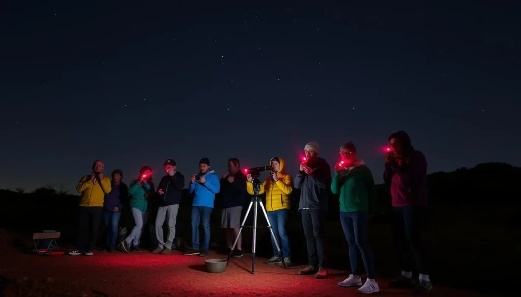 Stargazers using red flashlights at Cherry Springs State Park Pennsylvania Stargazers using red flashlights at Cherry Springs State Park Pennsylvania