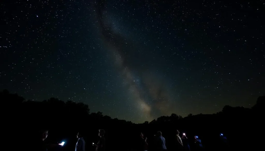 Stargazing at Jim Edgar Panther Creek State Park showing the night sky filled with stars above the landscape Stargazing at Jim Edgar Panther Creek State Park showing the night sky filled with stars above the landscape