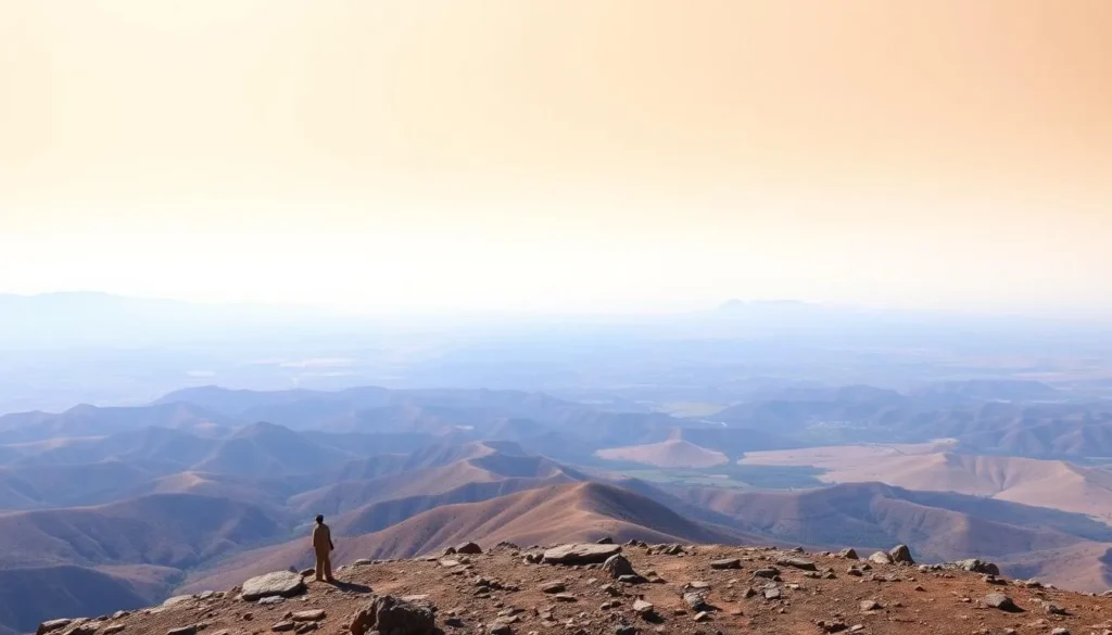 Stunning panoramic view from Mount Zuqualla's southwest rim looking out over the Ethiopian landscape