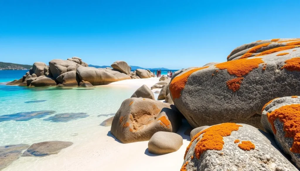 Summer beach scene at Killiecrankie Bay, Furneaux Islands Tasmania showing crystal clear waters and perfect weather for best things to do